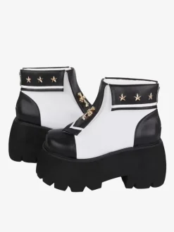Bottes gothiques Lolita en cuir PU avec 艙illets métalliques bout carré chaussures Lolita noires