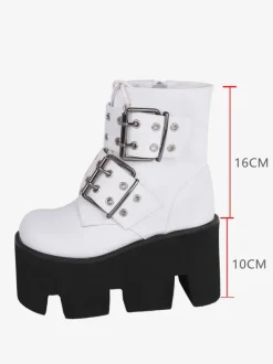 Bottes gothiques Lolita en cuir PU à bout rond chaussures Lolita blanches