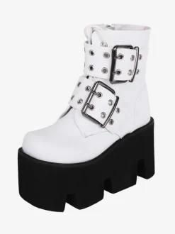 Bottes gothiques Lolita en cuir PU à bout rond chaussures Lolita blanches