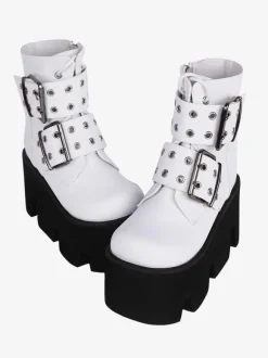 Bottes gothiques Lolita en cuir PU à bout rond chaussures Lolita blanches