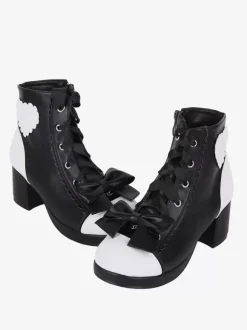Bottes gothiques Lolita en cuir PU à imprimé floral et rivets à bout ouvert Chaussures Lolita noires