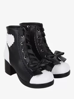 Bottes gothiques Lolita en cuir PU à imprimé floral et rivets à bout ouvert Chaussures Lolita noires