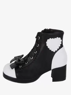Bottes gothiques Lolita en cuir PU à imprimé floral et rivets à bout ouvert Chaussures Lolita noires