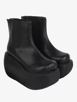 Bottes gothiques Lolita noires en cuir PU à bout rond chaussures Lolita