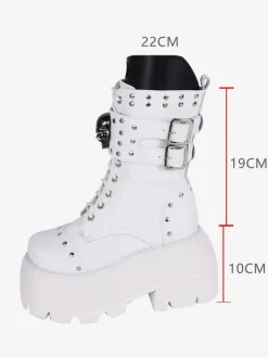 Bottes gothiques épaisses Lolita en cuir PU à bout rond chaussures Lolita noires