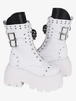 Bottes gothiques épaisses Lolita en cuir PU à bout rond chaussures Lolita noires