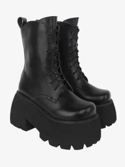 Bottes gothiques épaisses Lolita en cuir PU à bout rond chaussures Lolita blanches