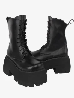 Bottes gothiques épaisses Lolita en cuir PU à bout rond chaussures Lolita blanches
