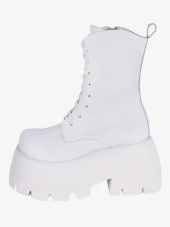 Bottes gothiques épaisses Lolita en cuir PU à bout rond chaussures Lolita blanches