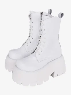 Bottes gothiques épaisses Lolita en cuir PU à bout rond chaussures Lolita blanches