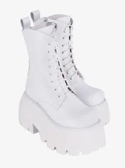 Bottes gothiques épaisses Lolita en cuir PU à bout rond chaussures Lolita blanches