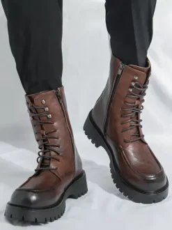 Bottes habillées pour hommes bout arrondi semelle épaisse lacets bottes courtes formelles