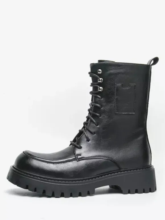 Bottes habillées pour hommes bout arrondi semelle épaisse lacets bottes courtes formelles