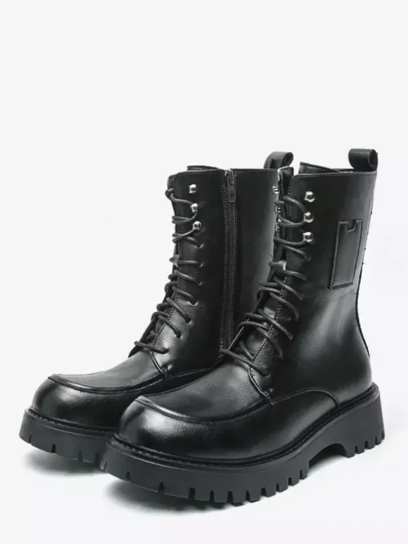 Bottes habillées pour hommes bout arrondi semelle épaisse lacets bottes courtes formelles