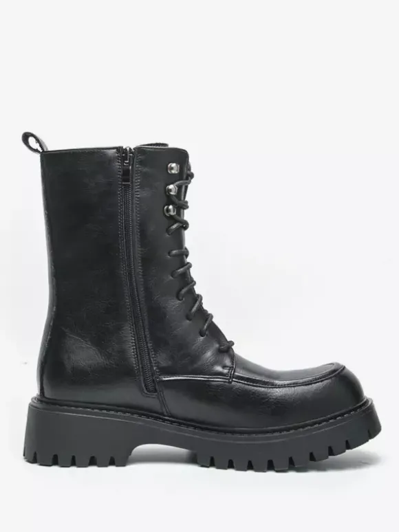 Bottes habillées pour hommes bout arrondi semelle épaisse lacets bottes courtes formelles