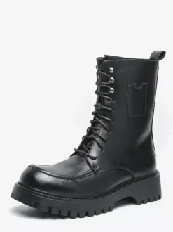Bottes habillées pour hommes bout arrondi semelle épaisse lacets bottes courtes formelles