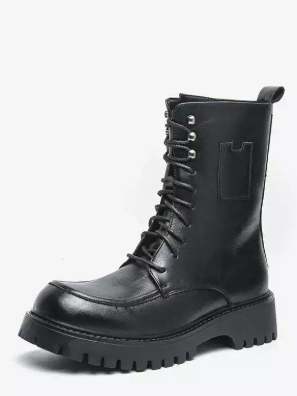 Bottes habillées pour hommes bout arrondi semelle épaisse lacets bottes courtes formelles