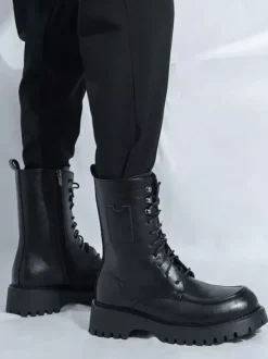 Bottes habillées pour hommes bout arrondi semelle épaisse lacets bottes courtes formelles