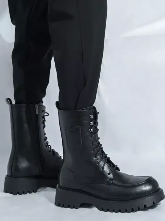Bottes habillées pour hommes bout arrondi semelle épaisse lacets bottes courtes formelles