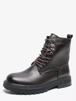 Bottes habillées pour hommes bout rond semelle épaisse lacets chaussures habillées