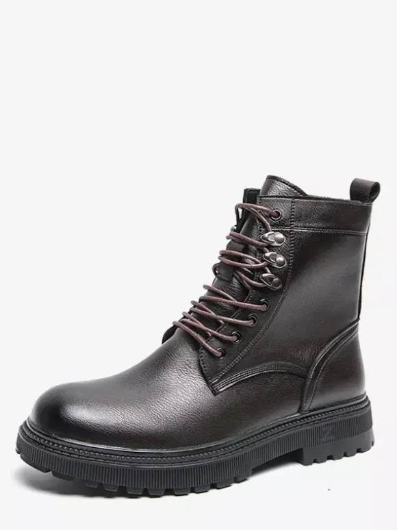 Bottes habillées pour hommes bout rond semelle épaisse lacets chaussures habillées
