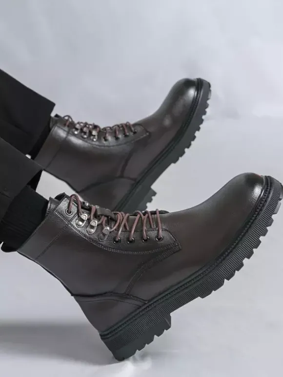 Bottes habillées pour hommes bout rond semelle épaisse lacets chaussures habillées
