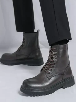 Bottes habillées pour hommes bout rond semelle épaisse lacets chaussures habillées