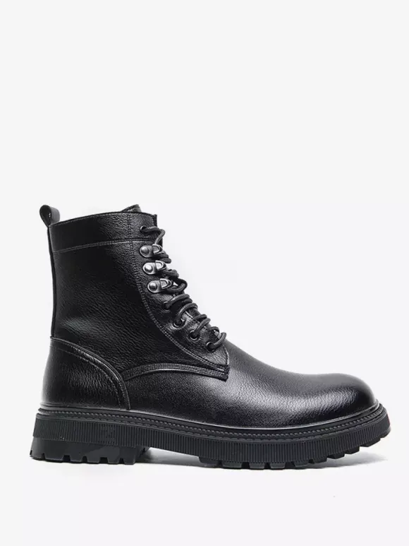 Bottes habillées pour hommes bout rond semelle épaisse lacets chaussures habillées