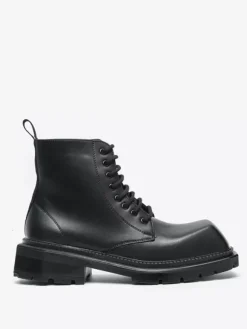 Bottes habillées pour homme à bout carré et semelle épaisse à lacets jaune pâle