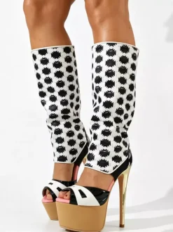 Bottes hautes à plateforme pour femmes bout ouvert talons hauts