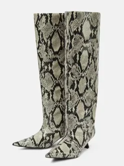 Bottes hautes à talons chaton et imprimé serpent bottes à larges griffes pour femmes