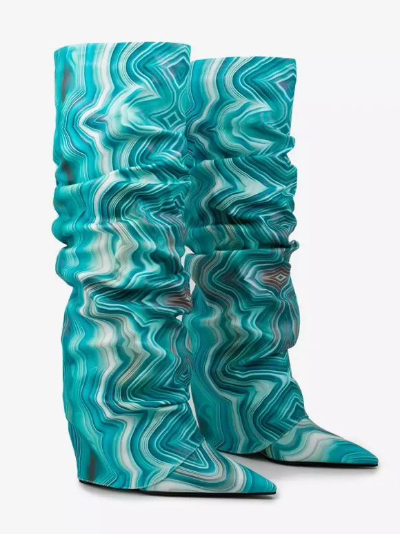 Bottes hautes à talons compensés et rabattables pour femmes