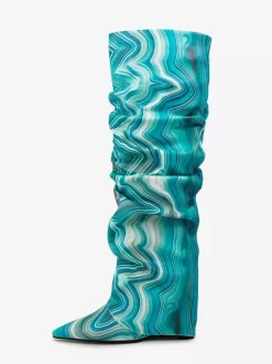 Bottes hautes à talons compensés et rabattables pour femmes