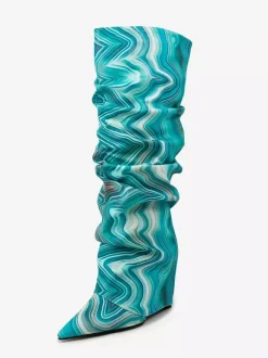Bottes hautes à talons compensés et rabattables pour femmes
