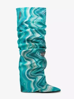 Bottes hautes à talons compensés et rabattables pour femmes