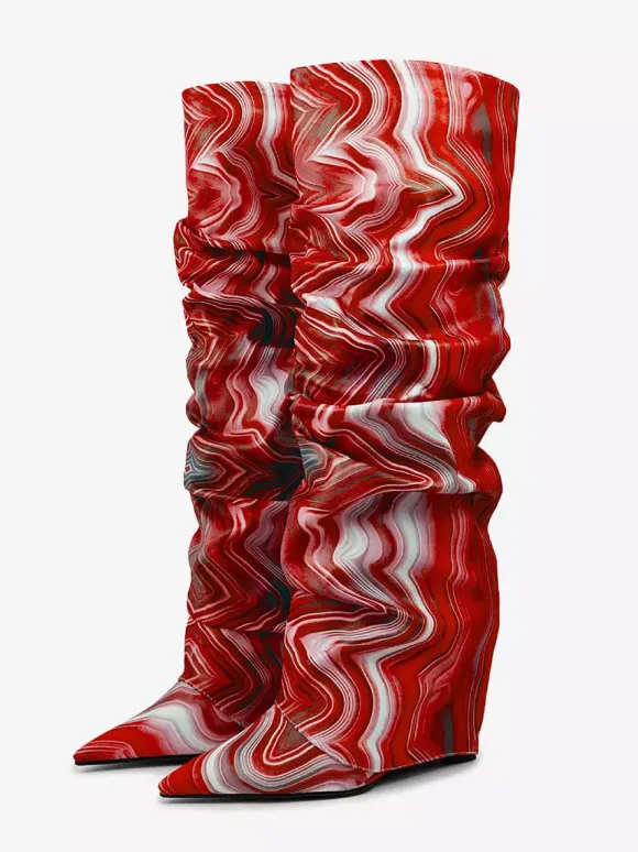 Bottes hautes à talons compensés et rabattables pour femmes