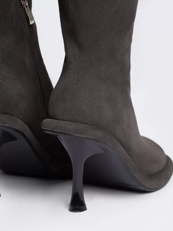 Bottes hautes chaussures femmes hautes à talons aiguilles gris chics