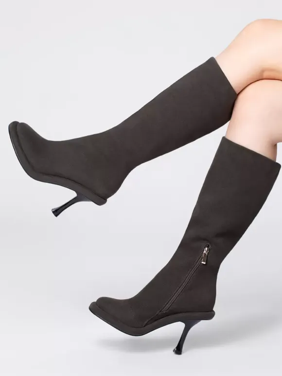 Bottes hautes chaussures femmes hautes à talons aiguilles gris chics