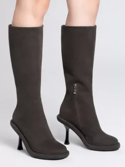Bottes hautes chaussures femmes hautes à talons aiguilles gris chics