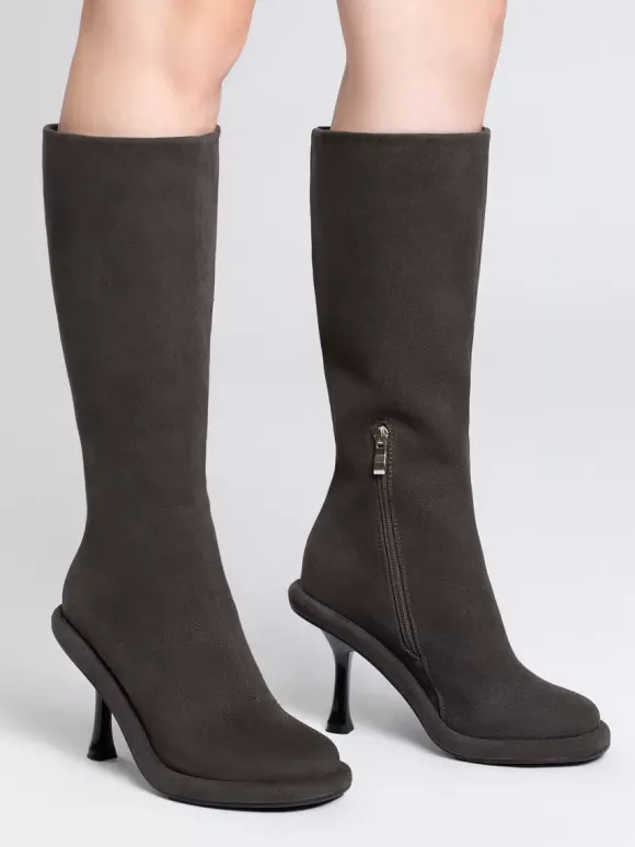 Bottes hautes chaussures femmes hautes à talons aiguilles gris chics