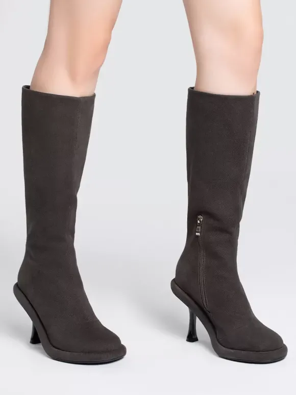 Bottes hautes chaussures femmes hautes à talons aiguilles gris chics