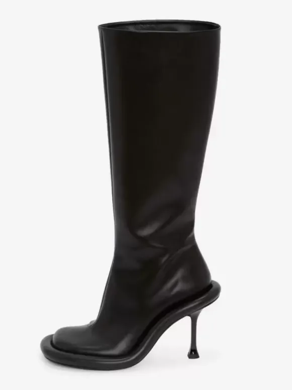 Bottes hautes chaussures femmes hautes à talons aiguilles gris chics