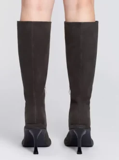 Bottes hautes chaussures femmes hautes à talons aiguilles gris chics