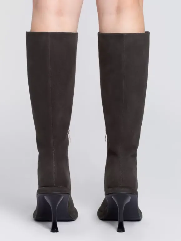 Bottes hautes chaussures femmes hautes à talons aiguilles gris chics