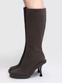 Bottes hautes chaussures femmes hautes à talons aiguilles gris chics