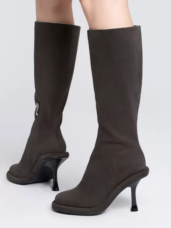 Bottes hautes chaussures femmes hautes à talons aiguilles gris chics