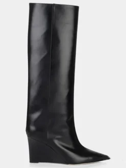 Bottes hautes dorées à bout pointu et talons compensés