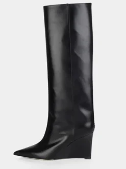 Bottes hautes dorées à bout pointu et talons compensés
