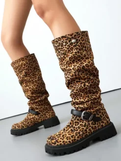 Bottes hautes en daim femmes bottes plates noires à bout rond