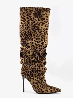Bottes hautes en daim pour femmes bout pointu bottes à talons hauts souples